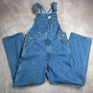 Hisea Mens Denim Bib Overalls Blue Cotton Workwear Utility Dungarees 34W 32L